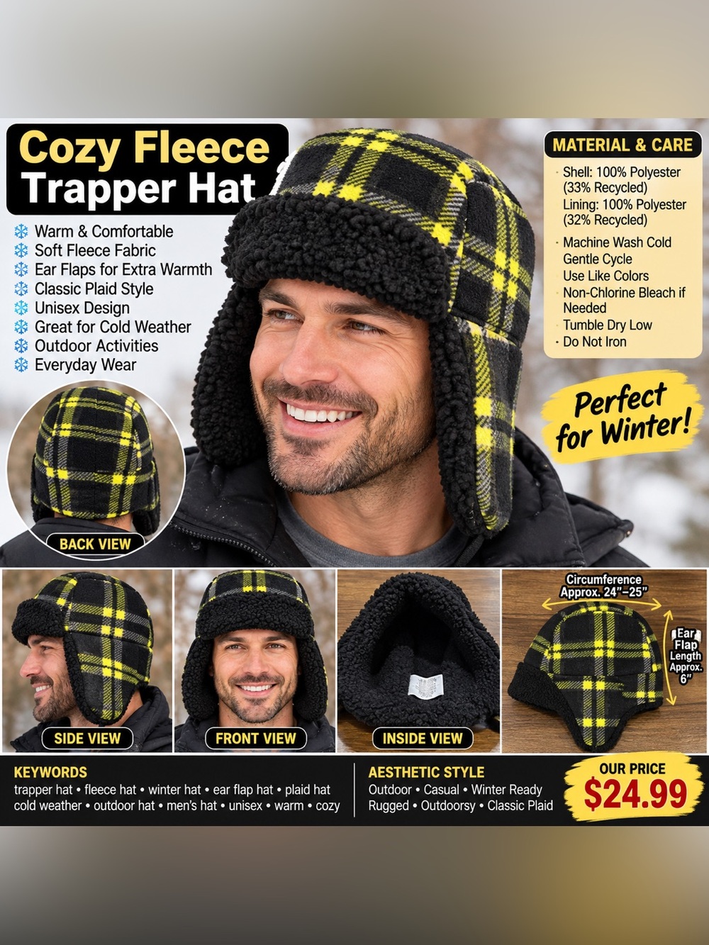 Target Men's Black and Yellow Plaid Sherpa Bucket Hat